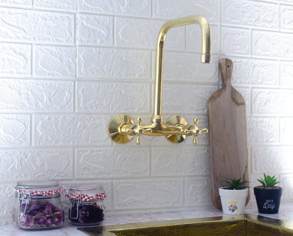 Unlacquered Brass Bridge Faucet - Wall Mounted Bridge Faucet