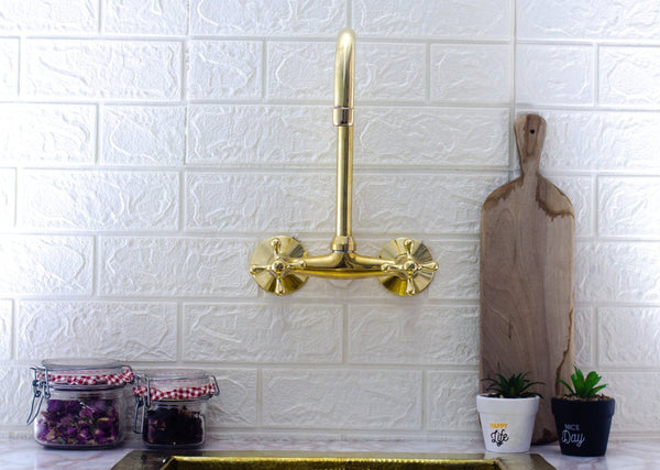 Unlacquered Brass Bridge Faucet - Wall Mounted Bridge Faucet