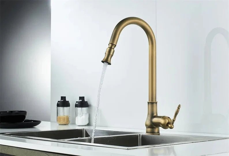 Antique Brass Pull-Out Kitchen Faucet