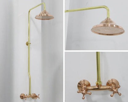 Unlacquered Brass And Copper Shower System High Pressure, Copper Pipe Shower , Outstanding Shower System with round Head Shower