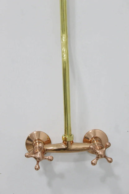 Unlacquered Brass And Copper Shower System High Pressure, Copper Pipe Shower , Outstanding Shower System with round Head Shower