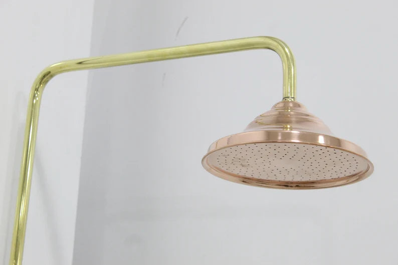 Unlacquered Brass And Copper Shower System High Pressure, Copper Pipe Shower , Luxury Shower System with round Head Shower