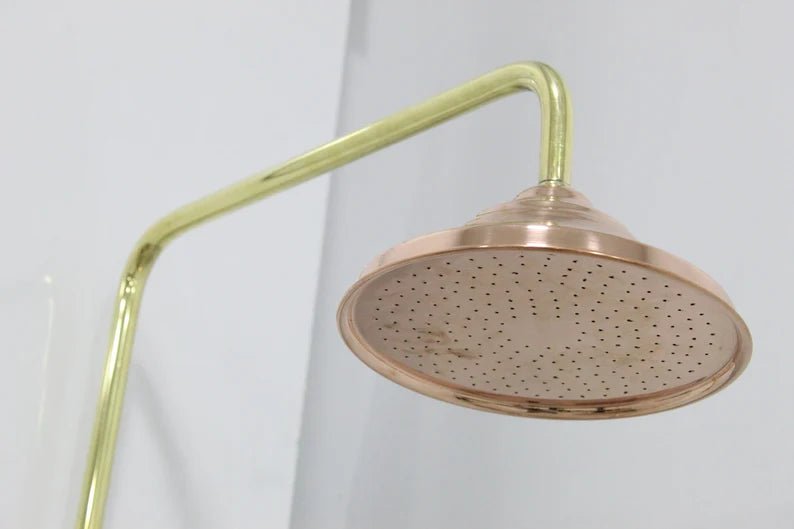 Unlacquered Brass And Copper Shower System High Pressure, Copper Pipe Shower , Luxury Shower System with round Head Shower