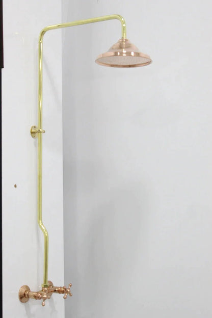 Unlacquered Brass And Copper Shower System High Pressure, Copper Pipe Shower , Outstanding Shower System with round Head Shower