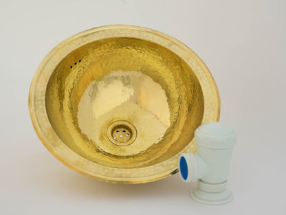 Moroccan Golden Brass Hammered Sink - Handmade Round Drop-in Sink
