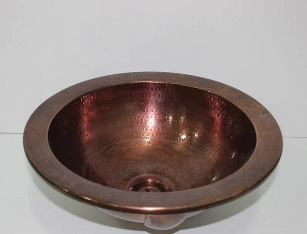 Red Copper sink; handmade with exquisite and luxurious decoration; bathroom sink