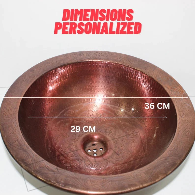 Red Copper sink; handmade with exquisite and luxurious decoration; bathroom sink