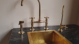 Brass Bridge Faucet - Antique Brass Kitchen Faucet with sprayer