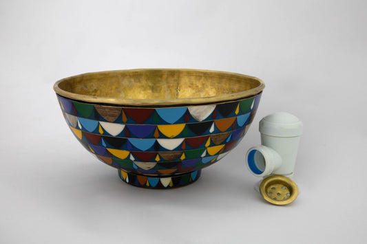 Round Colorful Ceramic Vessel Sink , Diameter 16-1/4", Golden Brass Sink Interior