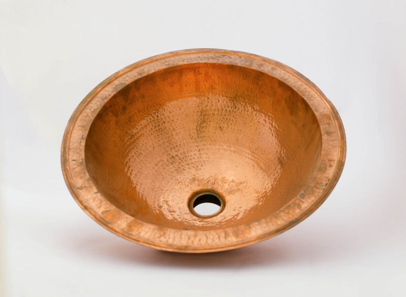 Round Hammered Sink , Vintage Copper Drop-in Sink , Diameter 17 - 5/8 "