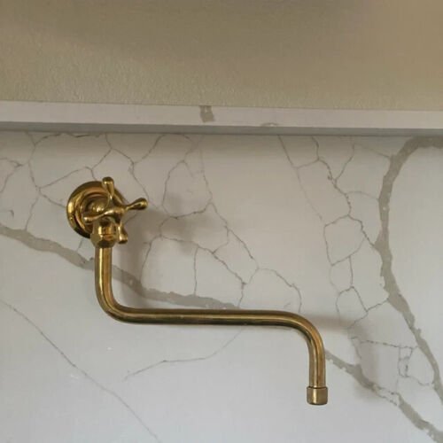 Unlacquered Solid Brass Pot Filler, Kitchen Faucet, Cross Handles