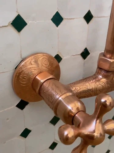 Copper Shower System With Handheld Sprayer, Vintage Rain Shower-head System Hand held antique Head Combo Outdoor exposed