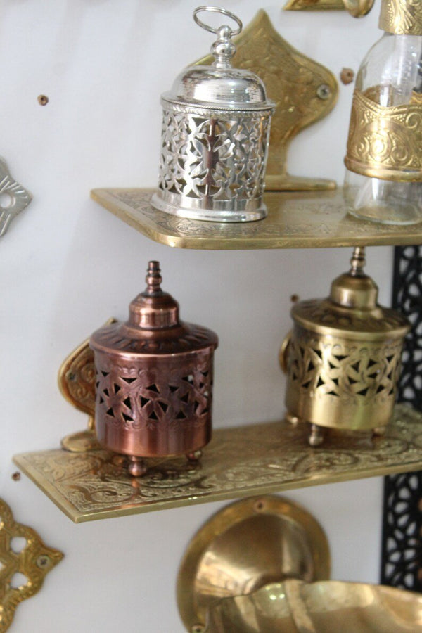 Handmade Embossed Brass Wall Mounted Moroccan Shelf