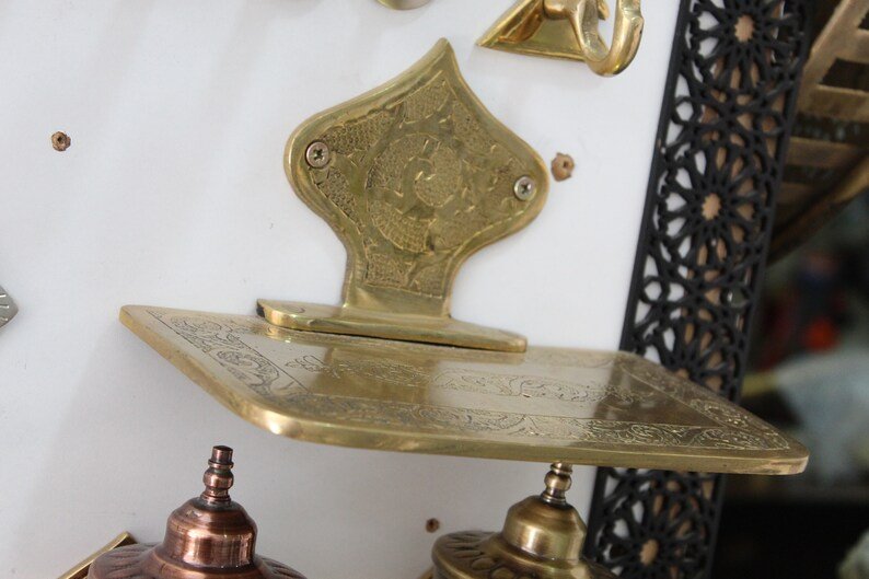 Handmade Embossed Brass Wall Mounted Moroccan Shelf