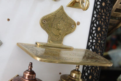 Handmade Embossed Brass Wall Mounted Moroccan Shelf