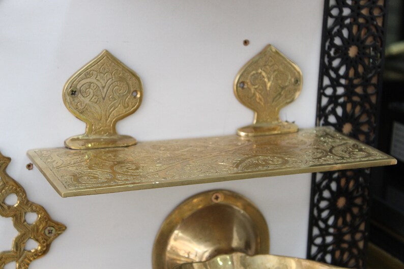 Handmade Embossed Brass Wall Mounted Brass Moroccan Shelf for Bathroom or Kitchen - Moroccan Shelf