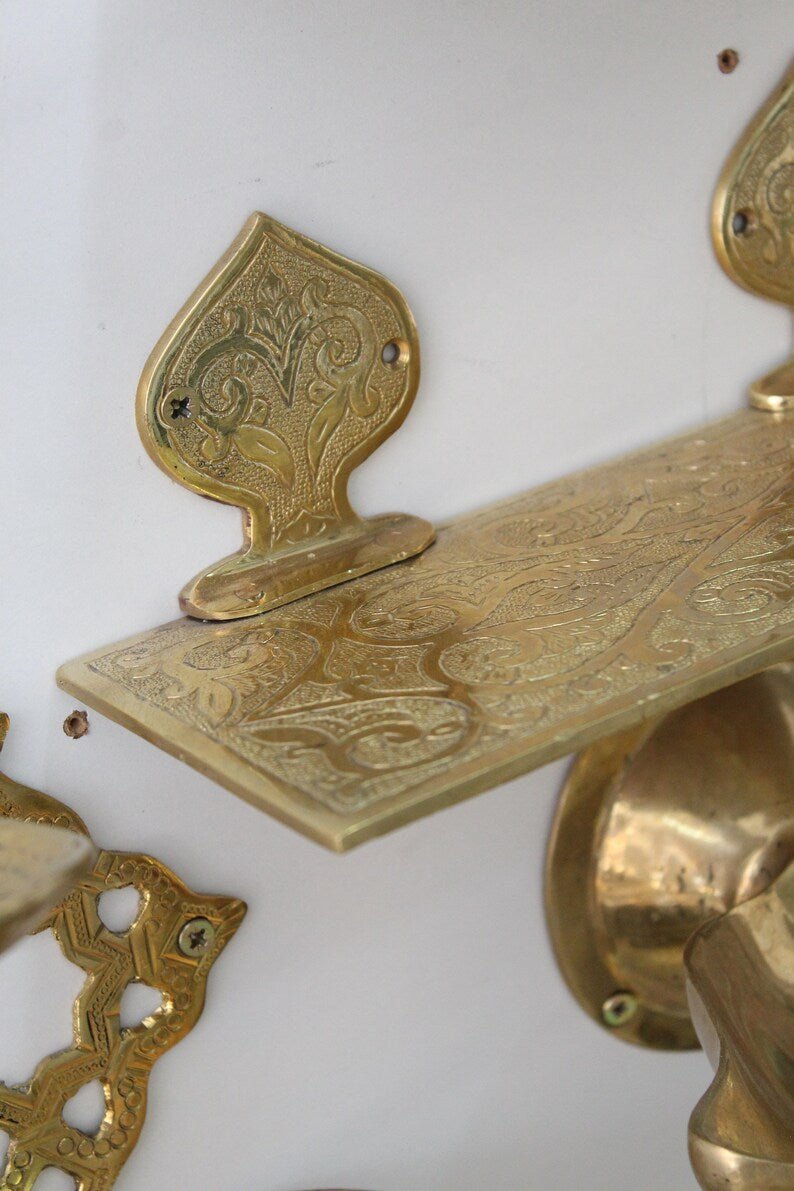 Handmade Embossed Brass Wall Mounted Moroccan Shelf