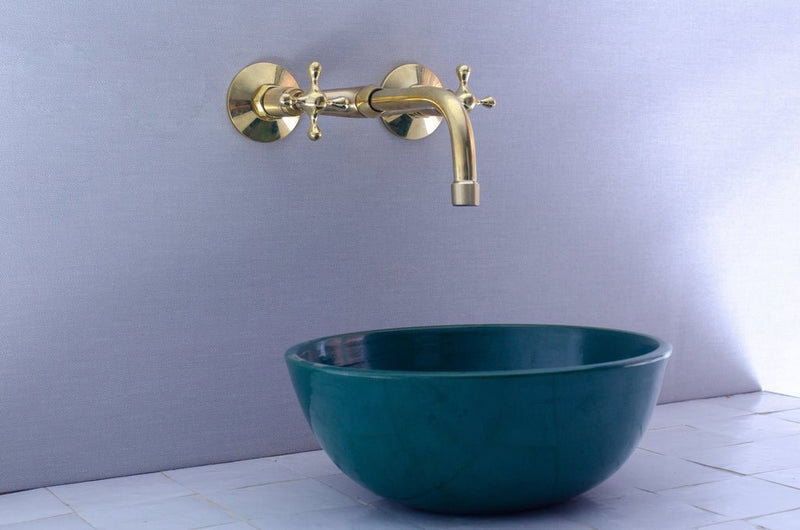 Unlacquered Brass Bathroom Sink Wall Mount Faucet