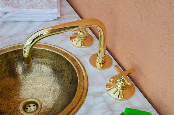 Widespread Brass Bathroom Faucet- vintage brass bathroom faucet