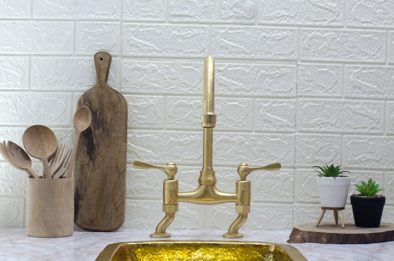 Unlacquered Brass Kitchen Faucet - Unlacquered Brass Bridge Faucet