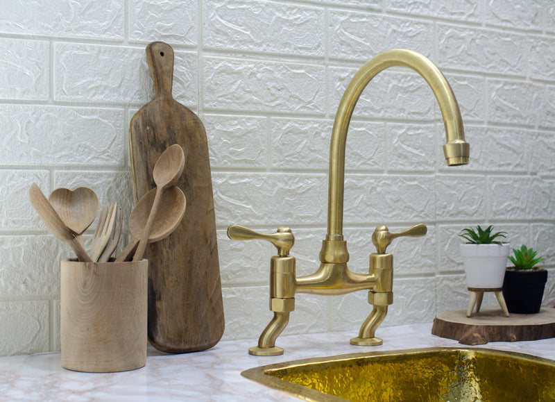 Unlacquered Brass Kitchen Faucet - Unlacquered Brass Bridge Faucet