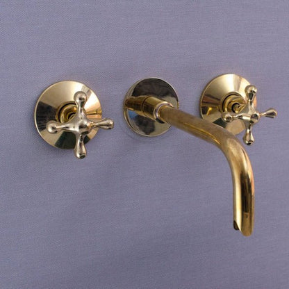 Unlacquered Brass Bathroom Faucet - Antique Brass Wall Mount Faucet