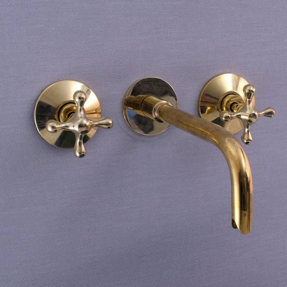 Unlacquered Brass Bathroom Faucet - Antique Brass Wall Mount Faucet