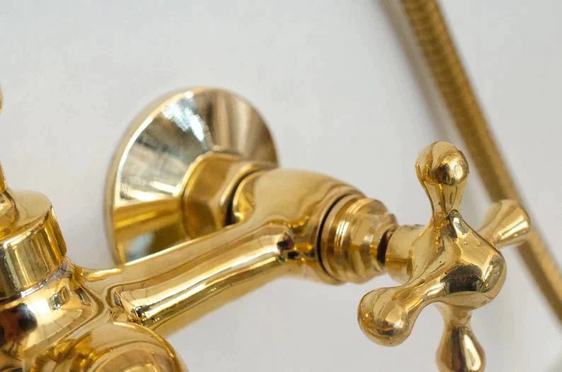 Unlacquered Brass Tub Filler - Wall Mount Tub Filler With Hand Shower