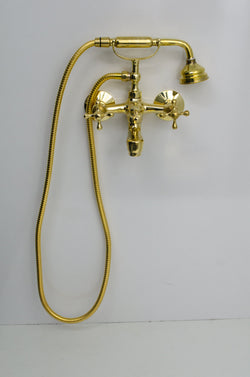 Unlacquered Brass Tub Filler - Wall Mount Tub Filler With Hand Shower