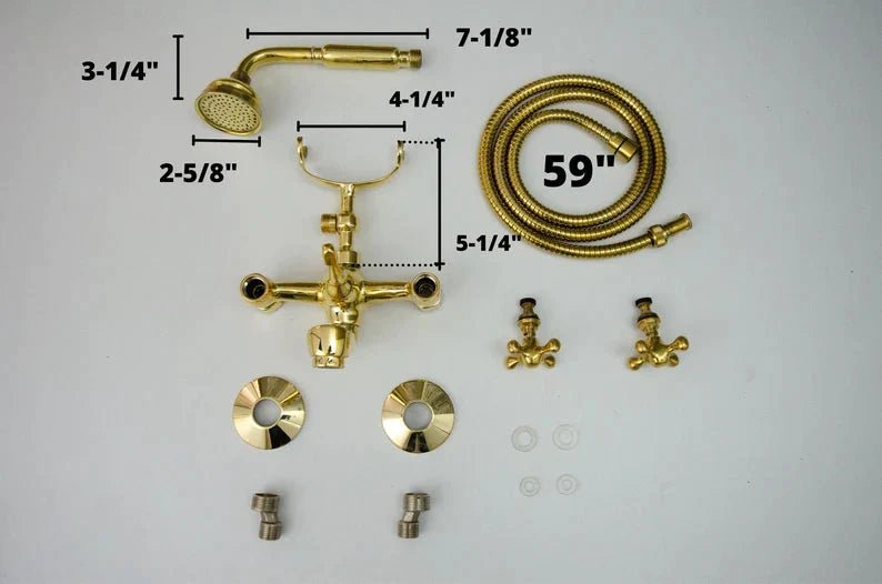 Unlacquered Brass Tub Filler - Wall Mount Tub Filler With Hand Shower