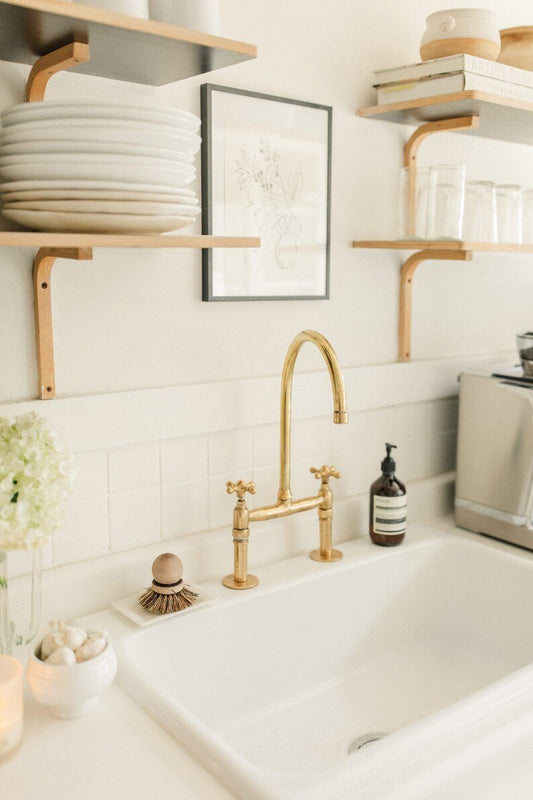 unlacquered brass faucet , handmade solid brass faucet , vintage faucet style , brass bridge faucet