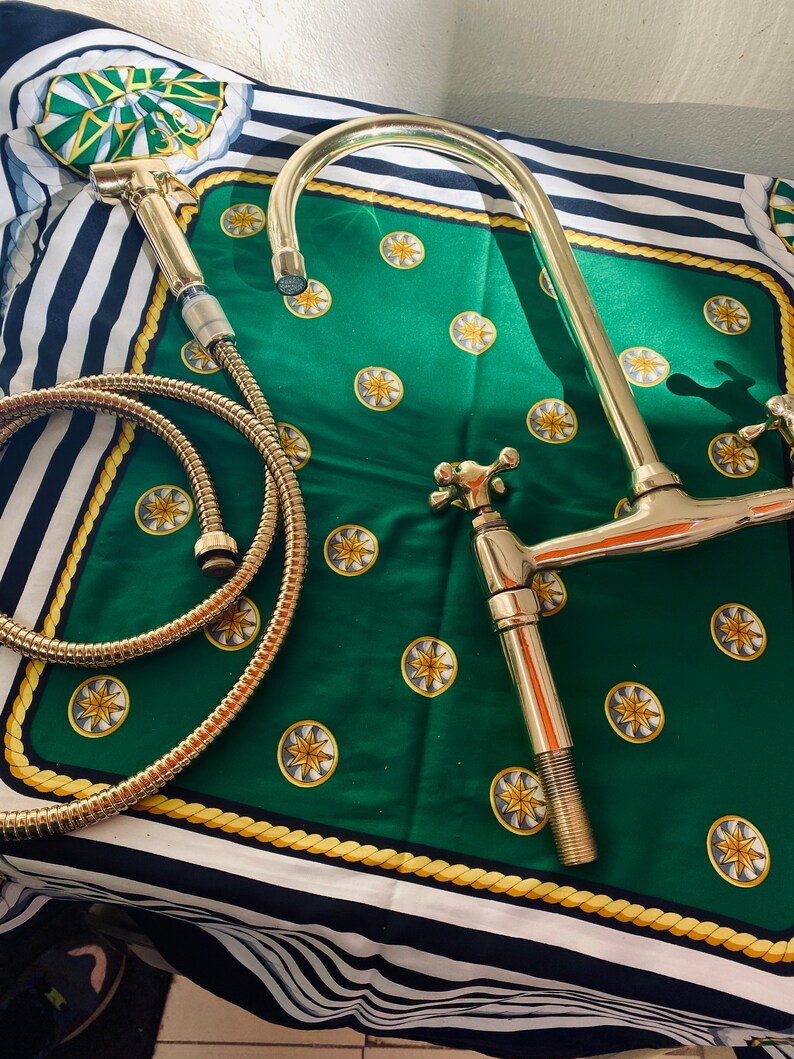 Robinet en laiton non verni, robinet en laiton massif fait main, robinet de style vintage, robinet à pont en laiton 