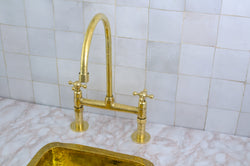Antique Brass Bridge Faucet - Classic Elegance for Your Kitchen | #AntiqueBrass #BridgeFaucet #ClassicElegance #KitchenFaucet