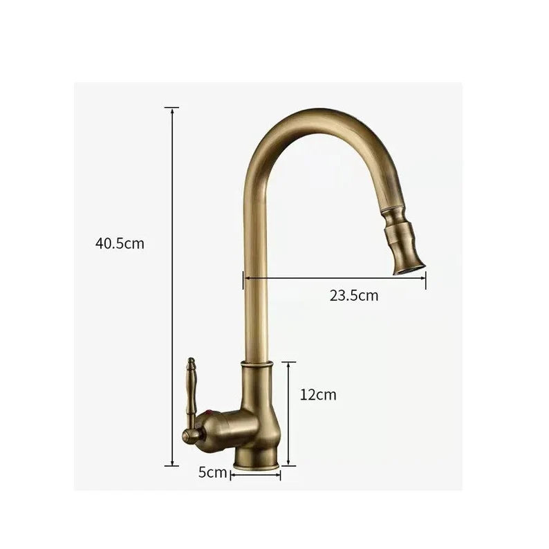Antique Brass Pull Out Kitchen Faucet Single Handle Faucet 360 Rotate Kitchen Tap Hot Cold Water Mixer Crane Pull Down Brass Sink Fauce