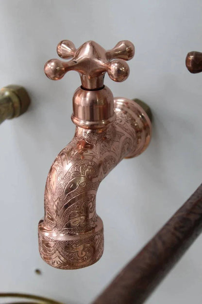 Handmade Copper Water-Tap, Moroccan Handmade Engraved Copper Finish Faucet